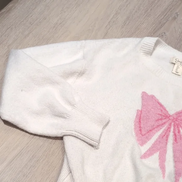 Jessica Simpson Cream Sweater with Pink Bow Large - Picture 5 of 7